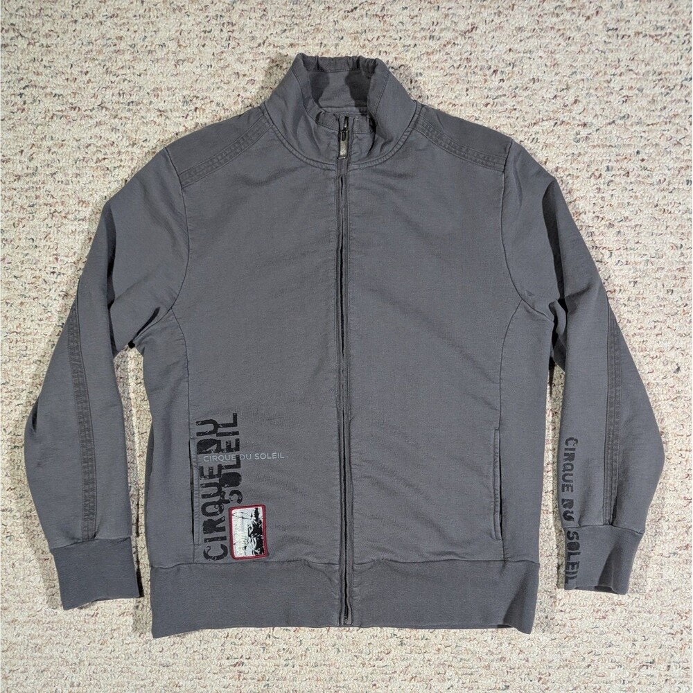 Cirque Du Soleil Sweatshirt Jacket Womens LARGE Gray Patch Full Zip Long Sleeve